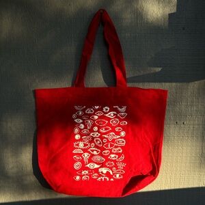 Tote Bag - Red with white eye graphic